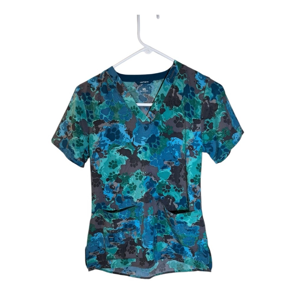 Carhartt Women's Blue and Green Vet Tech Scrub Top